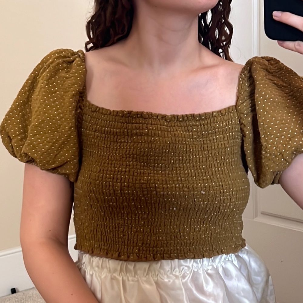 Wild Fable Puff Sleeve Smocked Crop Top